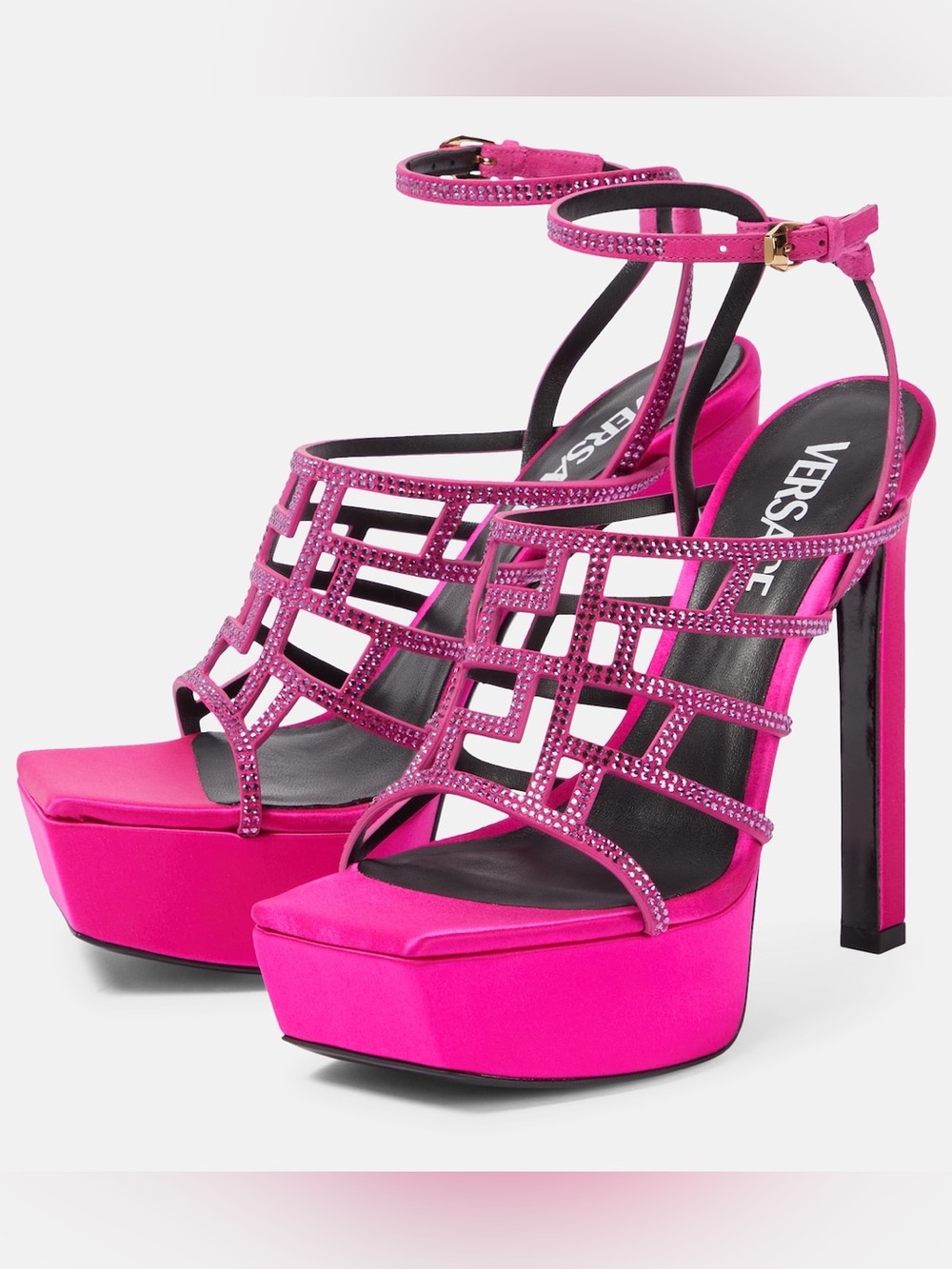New Versace Hot Pink Strappy Platform Heels